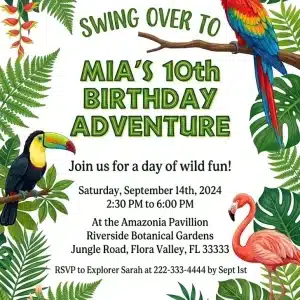 Tropical Bird Jungle Luau Invitation Template