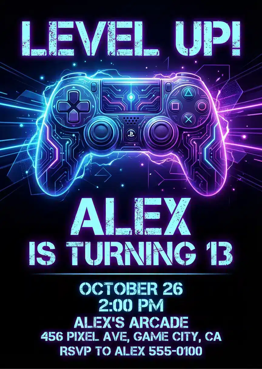Level Up! Gamer Birthday Invitation Template