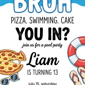 Funny Bruh Birthday Invitation Template | Meme Pool Party Invite
