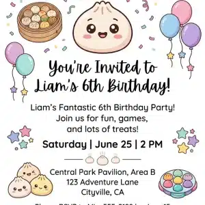 Kawaii Dumpling Birthday Invitation Template