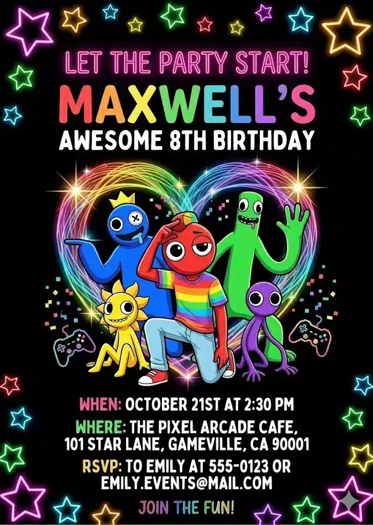 Rainbow Friends Birthday Party Invitation Template
