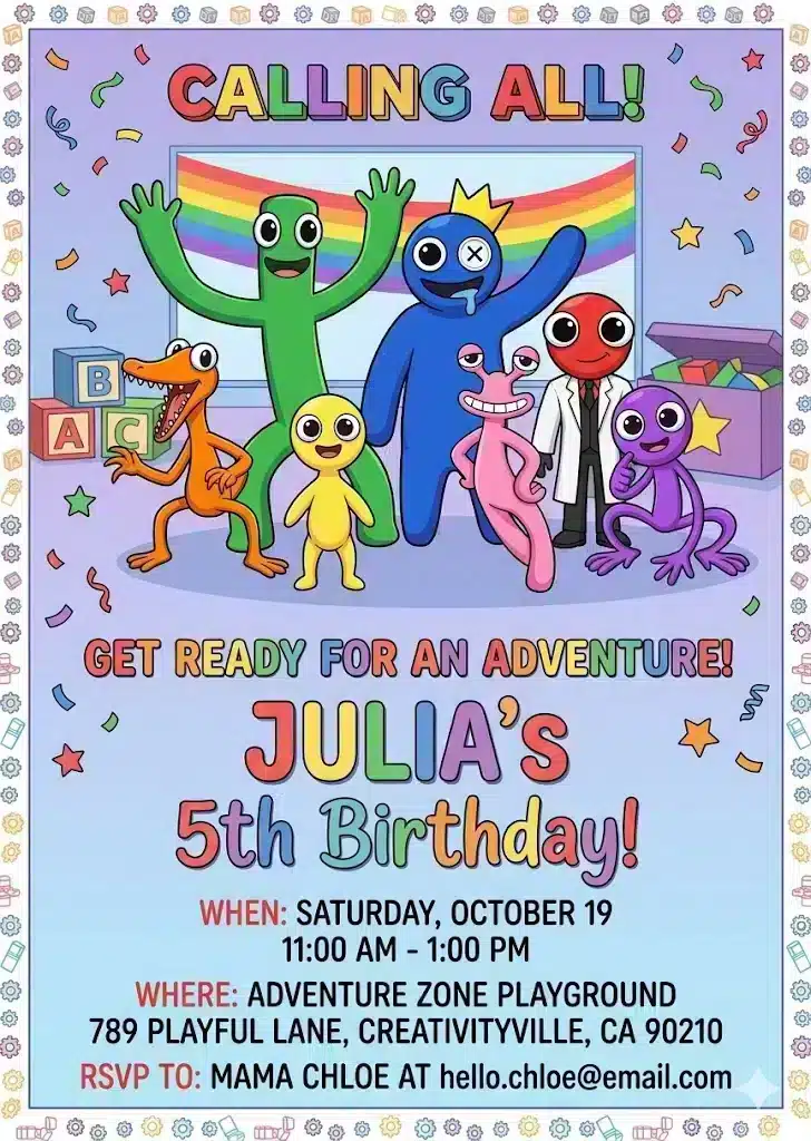 Rainbow Friends Birthday Party Invitation Template