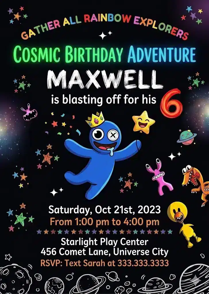 Rainbow Friends Birthday Invitation Template for Kids