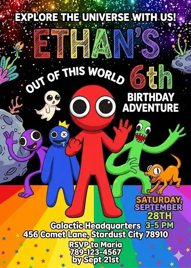 Rainbow Friends Birthday Invitation, Editable Template