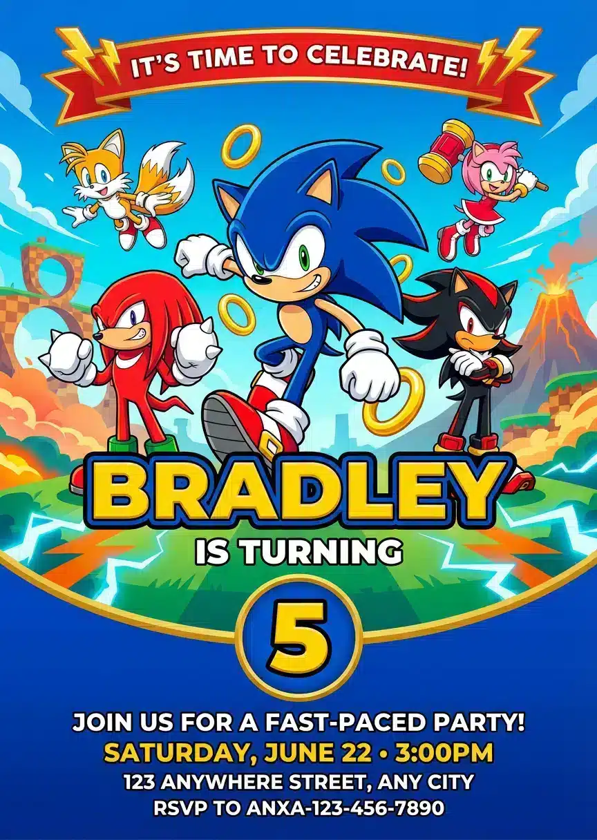Sonic the Hedgehog Birthday Invitation | Gamer Party Template