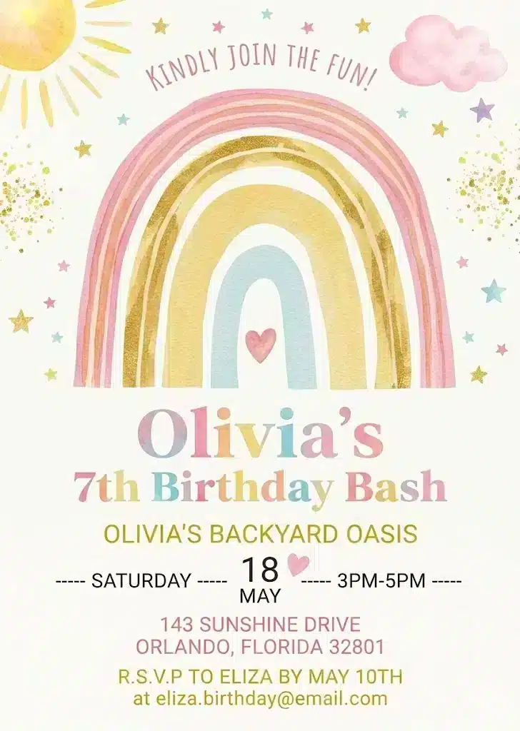 Pastel Rainbow Birthday Invitation Template