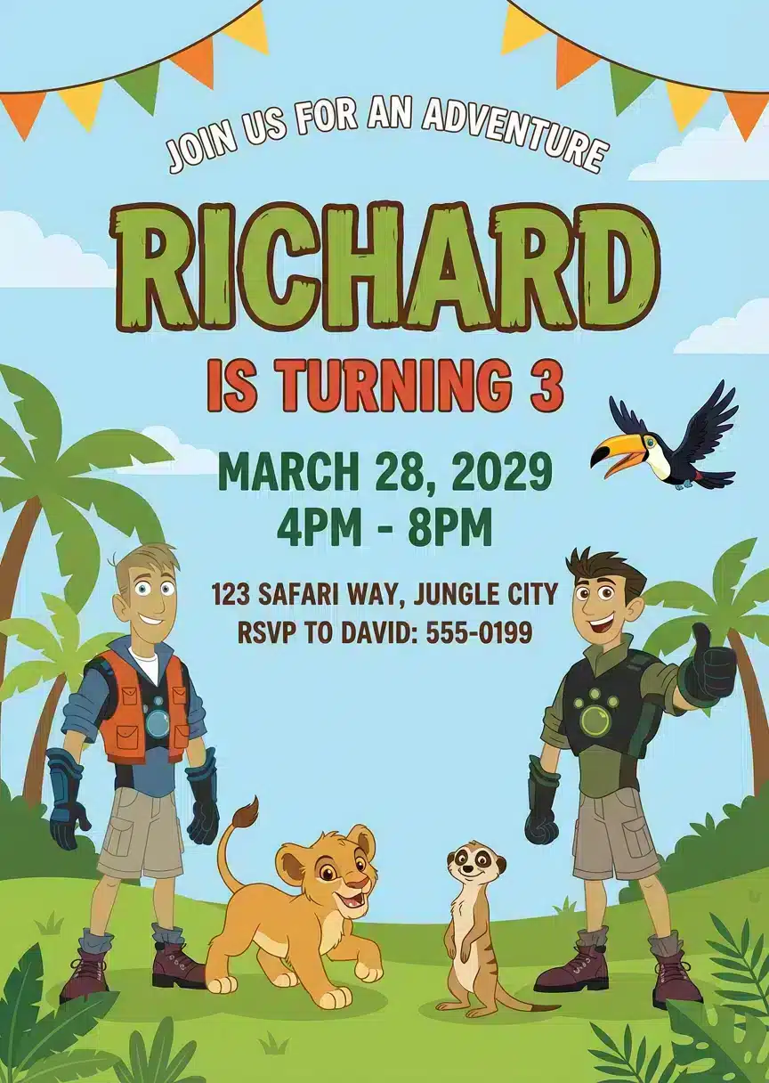 Wild Kratts Safari Animal Birthday Invitation Template