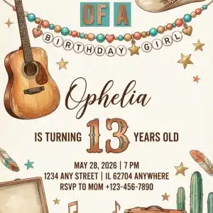 Birthday Girl Era Karaoke Showgirl Party Invitation