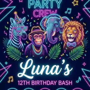 Wild One Party Animals Birthday Invitation Template