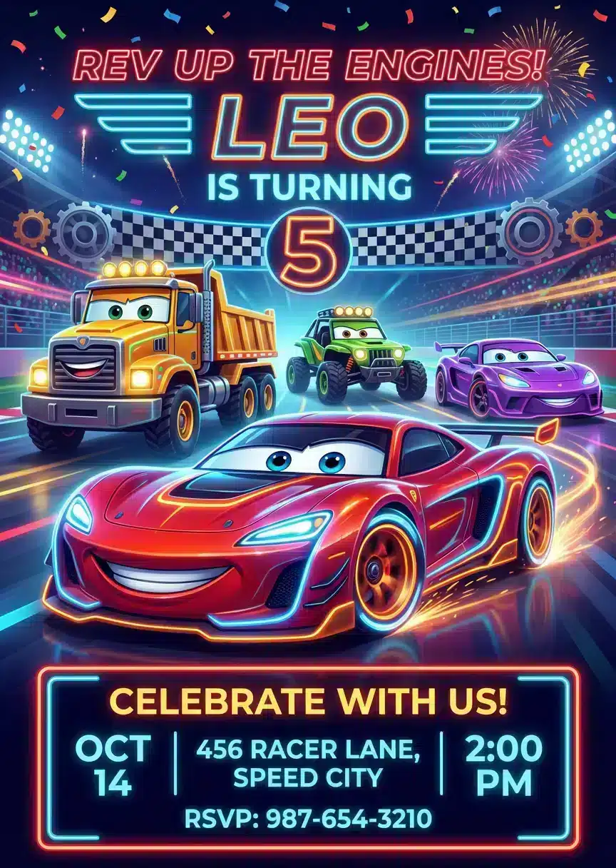 Lightning McQueen Racing Birthday Invitation | Cars Movie Theme