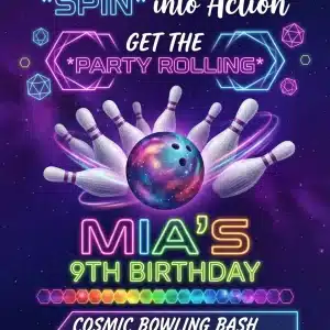 Neon Glow Bowling Birthday Invitation - Girls Party Theme