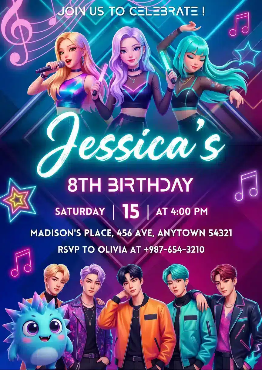 Kpop Demon Hunters Birthday Invitation - Anime Party Theme