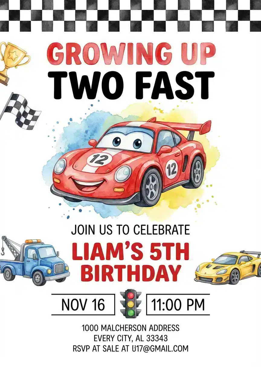 Lightning McQueen Racing Birthday Invitation Template