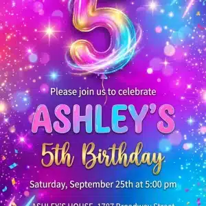 Colorful Rainbow 5th Birthday Invitation Template
