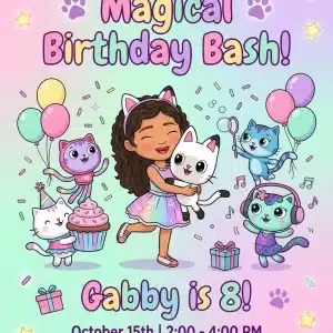 Gabby's Dollhouse Birthday Invitation - Cute Girls Party Invite
