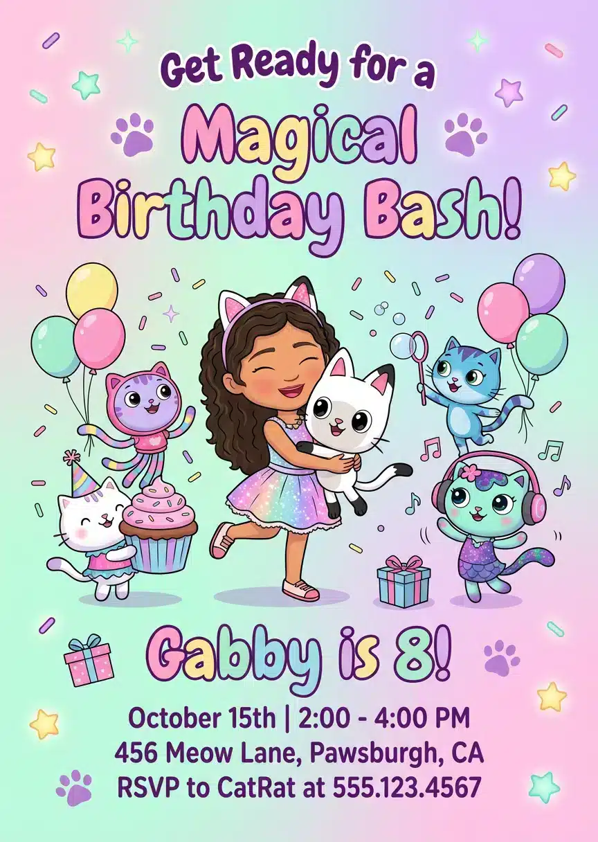 Gabby's Dollhouse Birthday Invitation - Cute Girls Party Invite