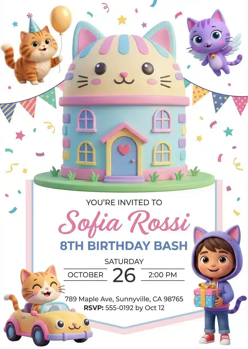 Gabby's Dollhouse Birthday Invitation | Editable Girl's Party Invite