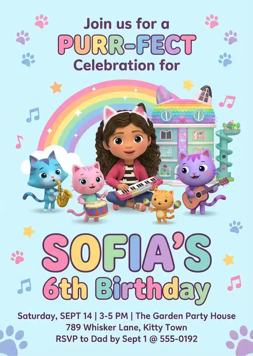 Gabby's Dollhouse Birthday Invitation | Editable Canva Template
