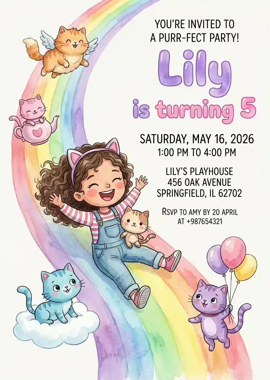 Gabby's Dollhouse Birthday Invitation Template