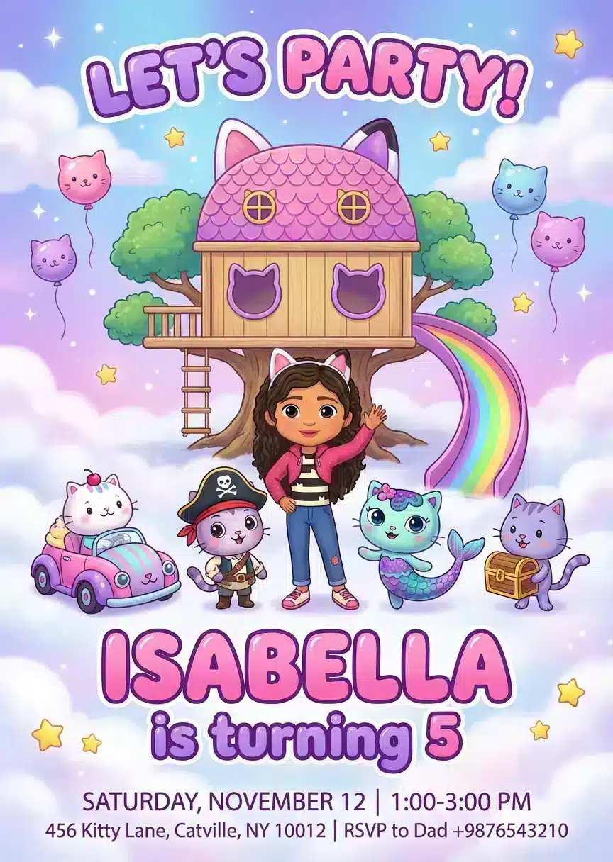 Gabby's Dollhouse Birthday Invitation | Editable Digital Invite