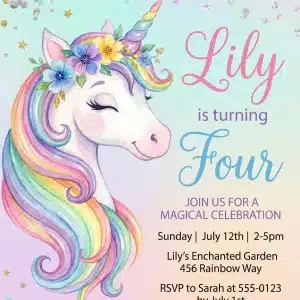 Magical Unicorn & Rainbow Sparkle Birthday Invitation