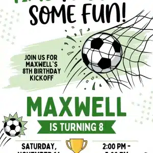 Soccer Birthday Invitation Template - Sports Theme Boys Party