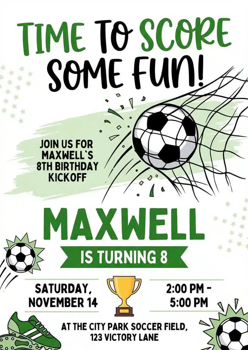 Soccer Birthday Invitation Template - Sports Theme Boys Party