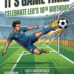 Let's Kick It! Editable Soccer Birthday Invitation