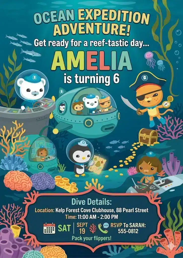 Under the Sea Ocean Adventure Birthday Invitation