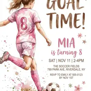 Girl Soccer Birthday Invitation - Pink & Teal Football Party Template
