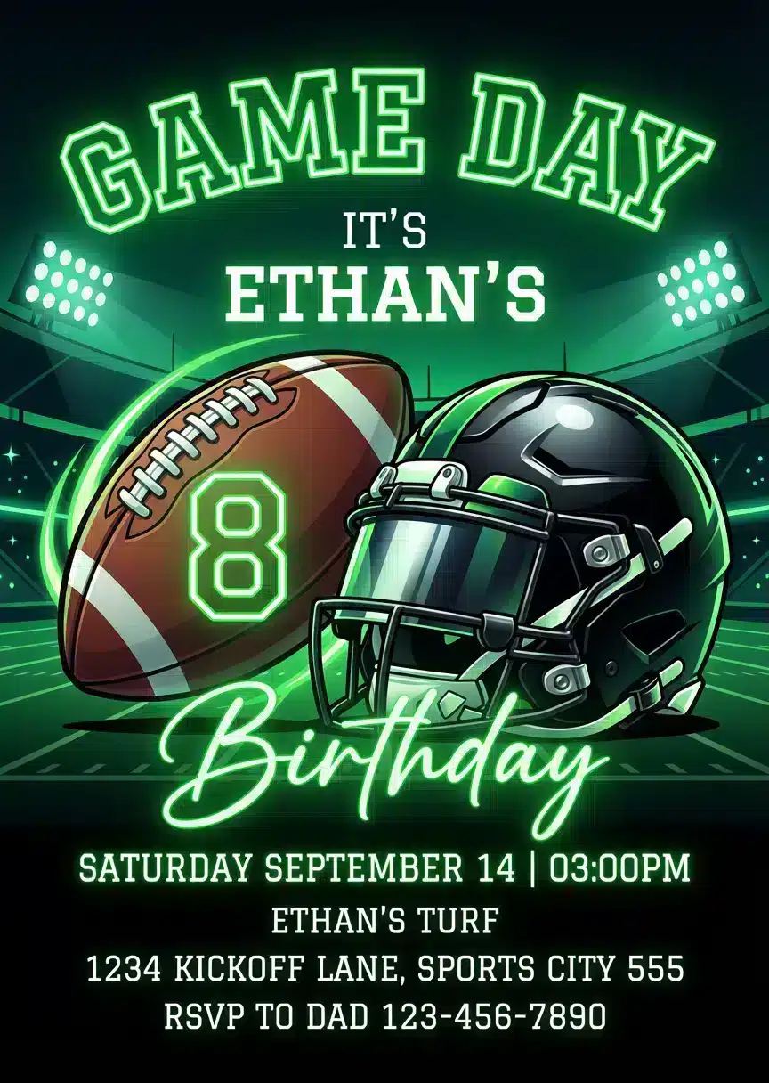 American Football Birthday Invitation - Editable Sports Theme