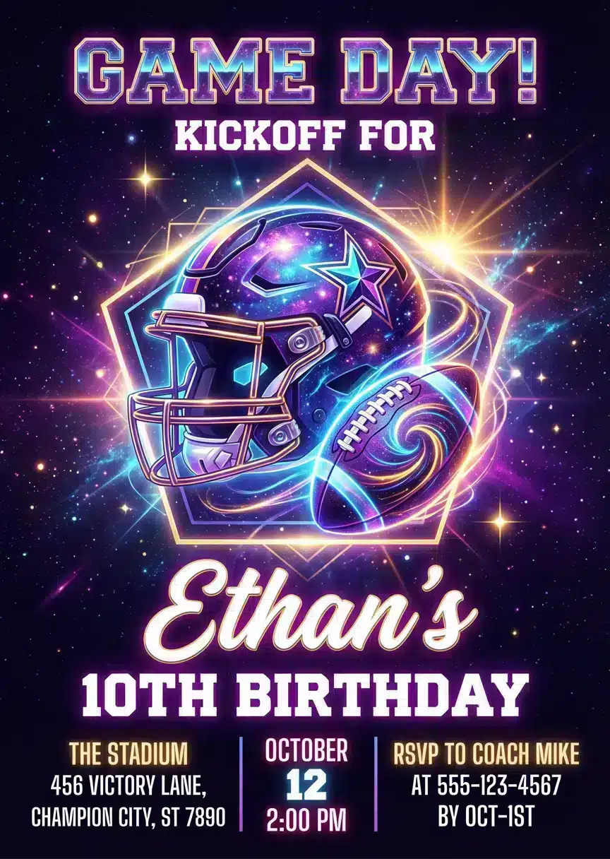 Neon Football Birthday Invitation - Drip Sports Party Theme