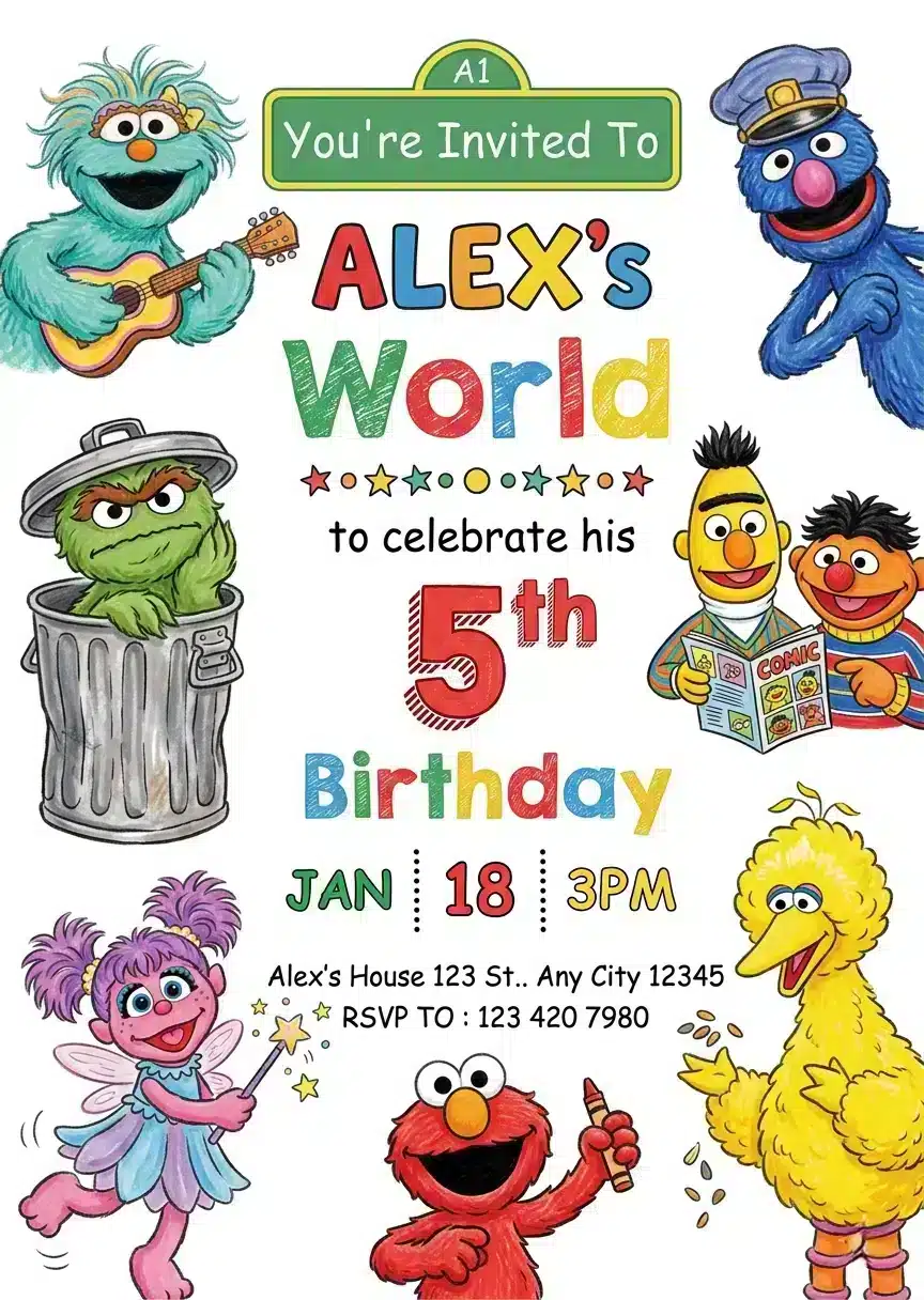 Colorful Cartoon Kids Birthday Invitation Template