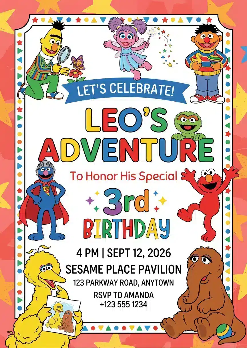 Sesame Street Birthday Invitation Template | Editable Kids Party Invite