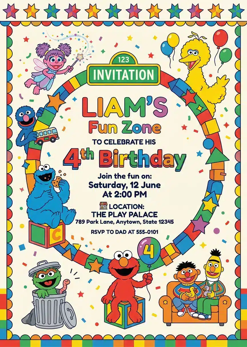 Elmo and Friends Birthday Invitation | Editable Kids Party Template
