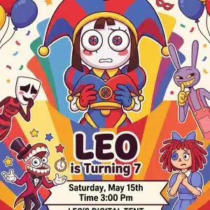 Digital Circus Pomni Birthday Invitation | Editable Kids Party Template