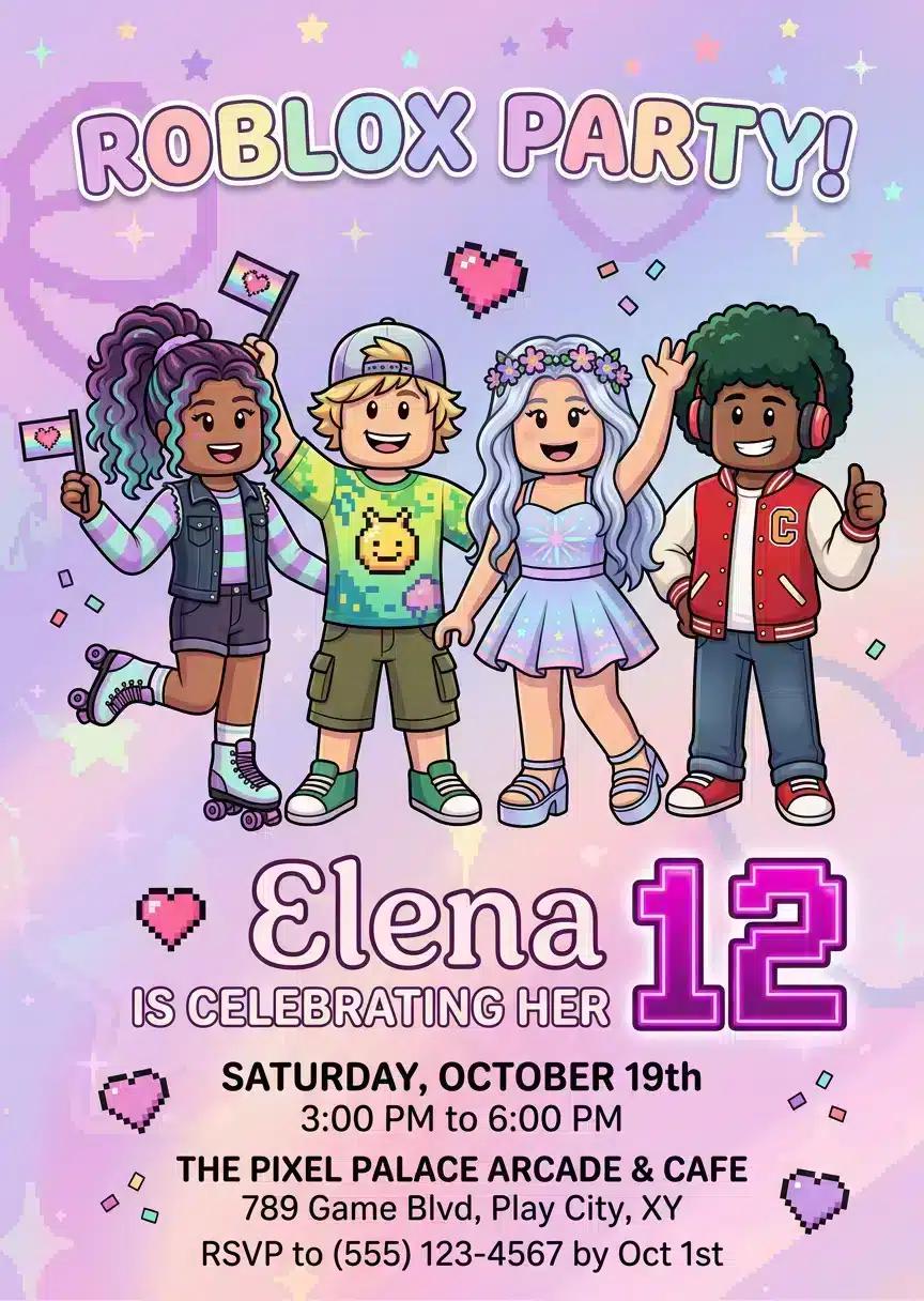 Roblox Girl Birthday Invitation - Editable Gamer Girl Party Theme