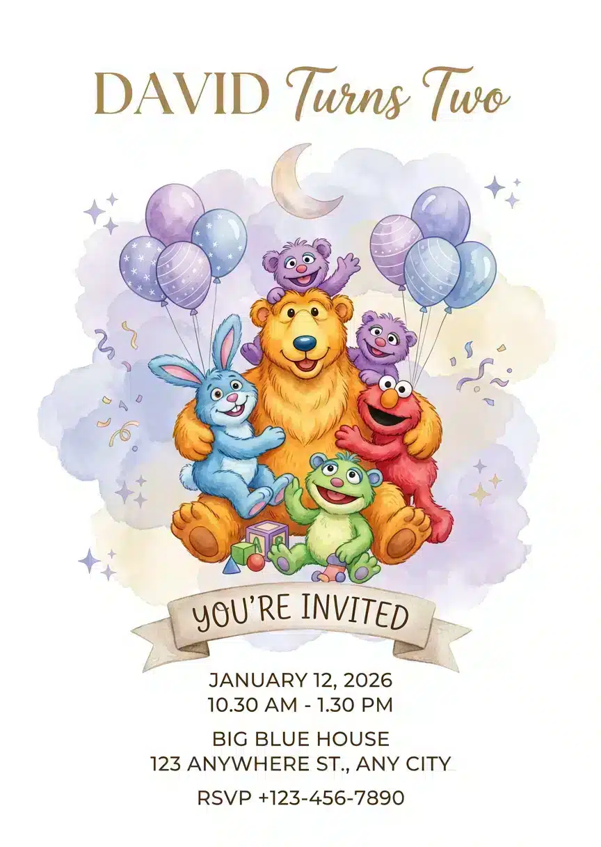 Bear in the Big Blue House Birthday Invitation Template