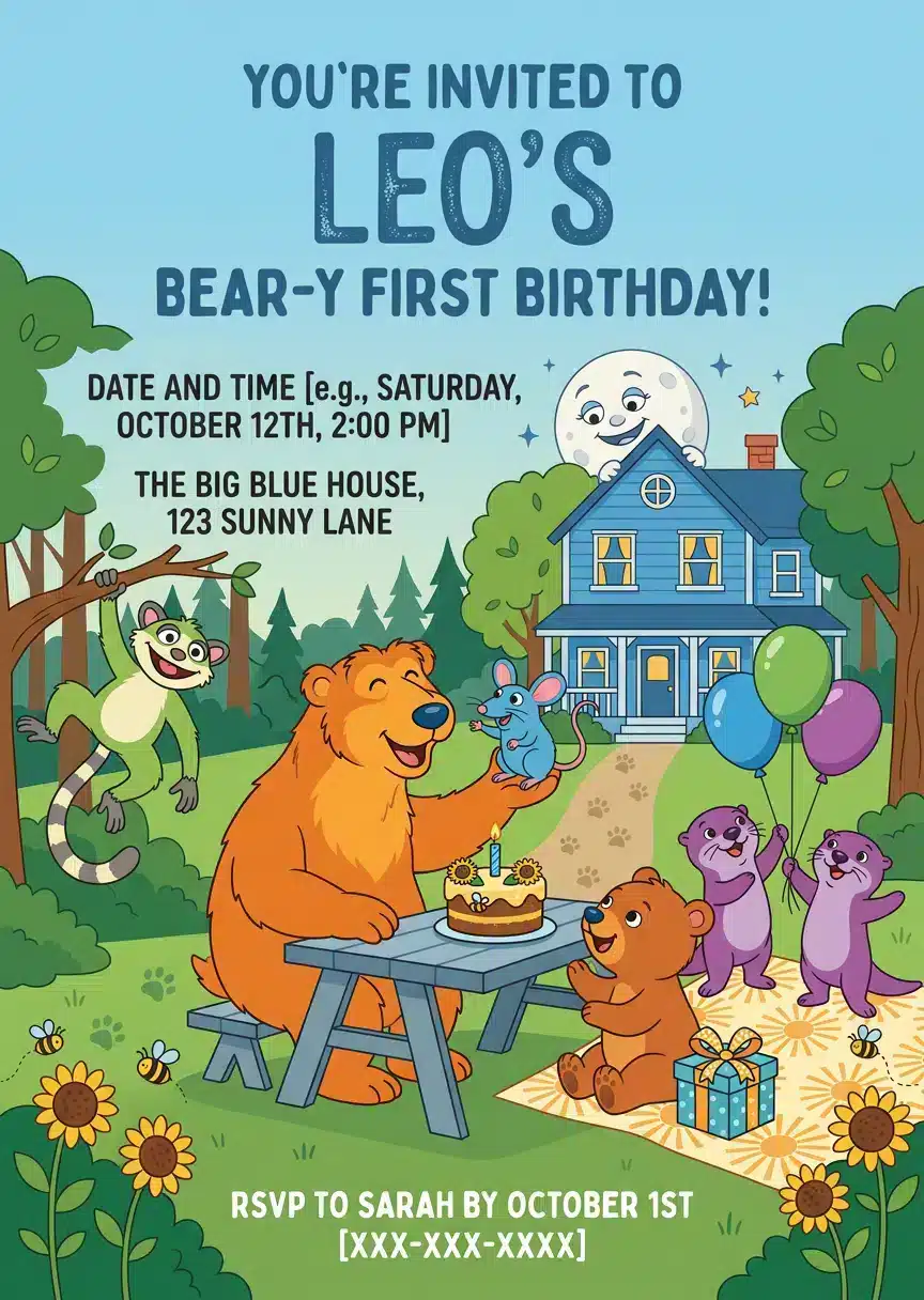 Bear in the Big Blue House Birthday Invitation Template