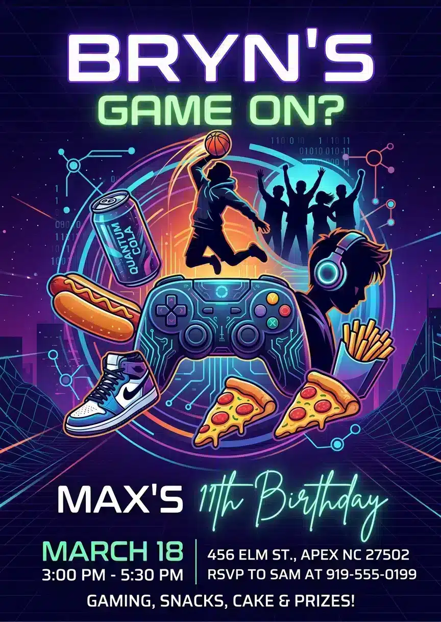 Electric Monster Gaming Birthday Invitation