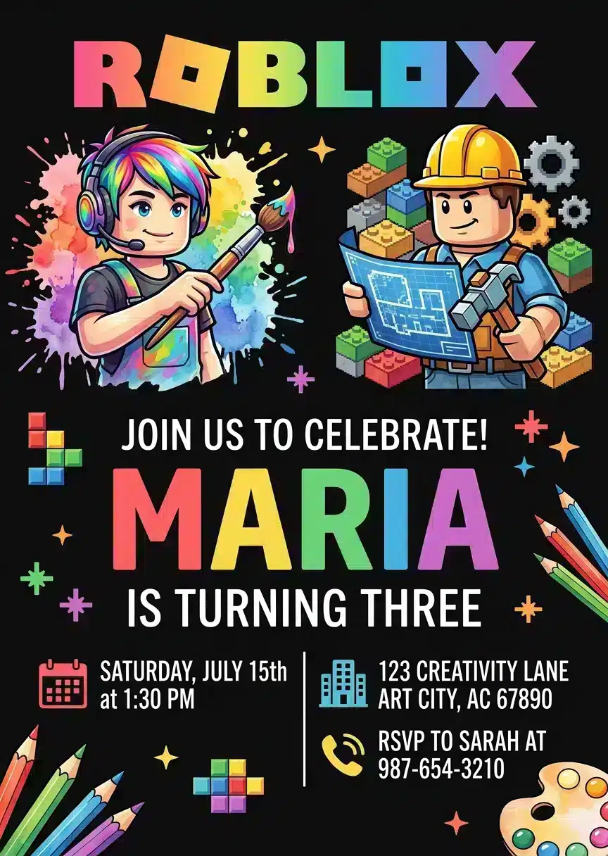 Roblox Birthday Invitation Template for Boys