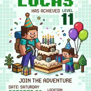 Pixel Block Gamer Birthday Invitation Template