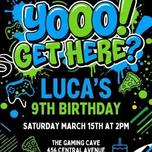 Neon Gamer Bruh Birthday Invitation | Digital Teen Boy Party Invite