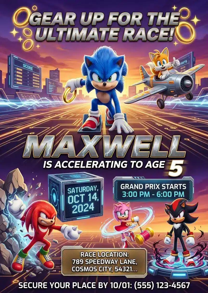 Sonic the Hedgehog Birthday Invitation | Blue Speedster Party Invite