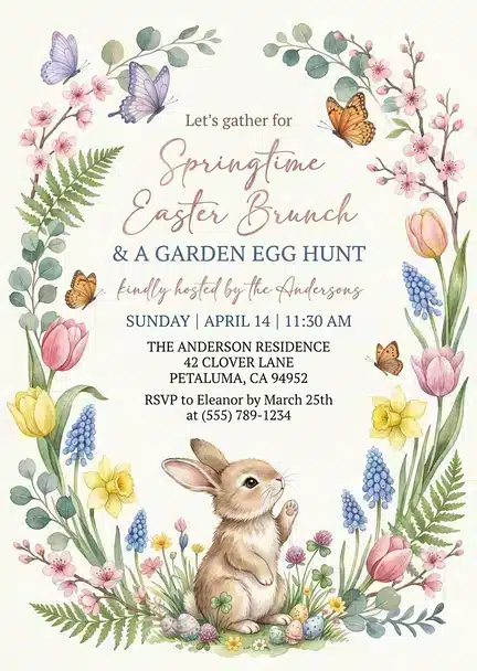 Floral Spring Easter Egg Hunt and Brunch Invitation