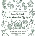 Green Bunny Easter Brunch Invitation - Hand Drawn Rabbit & Baskets