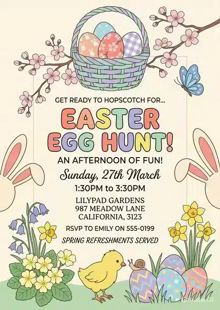 Pastel Bunny Easter Egg Hunt Invitation, Kids Spring Party Template