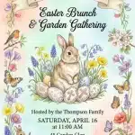 Floral Easter Brunch & Egg Hunt Invitation with Bunny and Cross