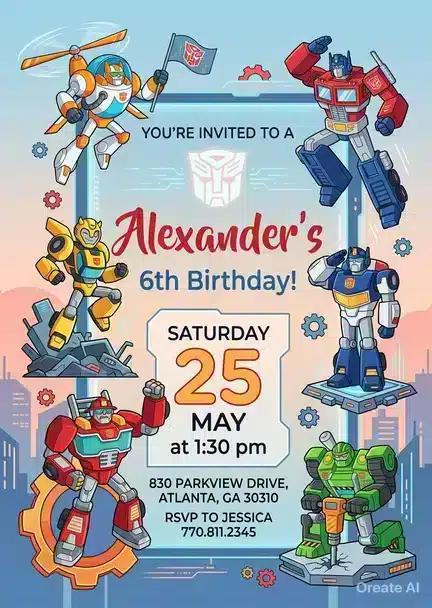 Autobots Boy Birthday Invitation | Transformers Rescue Bots Theme