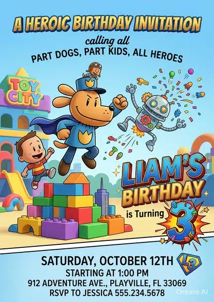 Dog Man Birthday Invitation | Editable Movie Party Theme